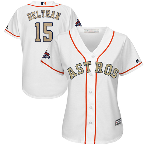 Astros #15 Carlos Beltran White 2018 Gold Program Cool Base Women's Stitched MLB Jersey - Click Image to Close